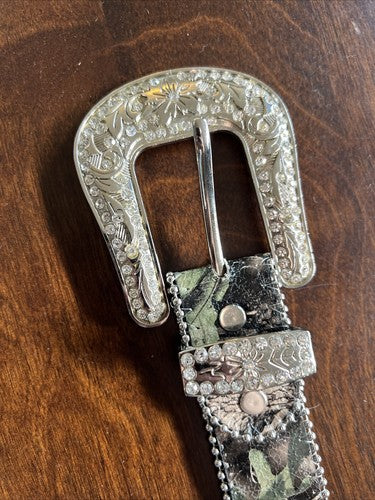 Showman Couture ™ Western style bling camo belt with removable buckle.