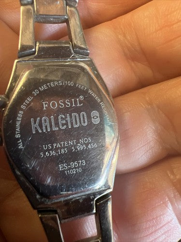 Fossil Kaleido Watch Women Silver Tone Purple Dial Round New Battery 6.5" 23mm