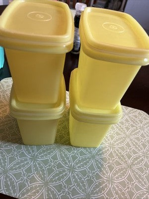Vintage Set Of 4 Tupperware #1243 Yellow Shelf Saver Containers with Lids