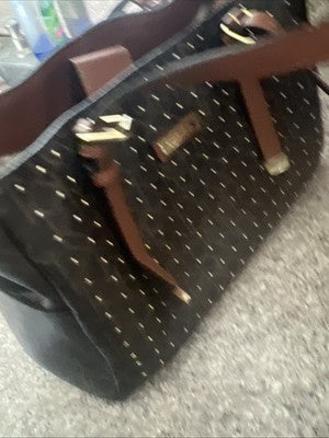 Calvin Klein Studded Double Handled Monogram Shoulder Handbag, Brown/Tan Leather