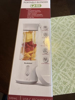 Brookstone Portable Blender BPA Free USB-C Charger & Extra Cap Included