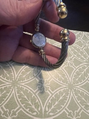 Cache Women Watch Stainless Steel Silver Gold WR Bangle on White Quartz New Batt