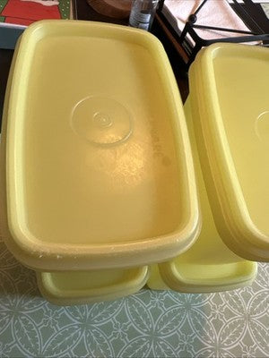 Vintage Set Of 4 Tupperware #1243 Yellow Shelf Saver Containers with Lids