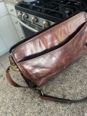 Brahmin Brown Leather Vintage Cross Body Handbag Purse Satchel