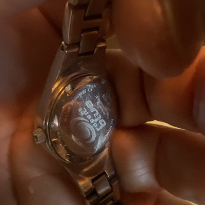 Fossil Blue AM-4026 Rhinestone Faceted Crystal Mother Of Pearl Face 10 ATM Watch