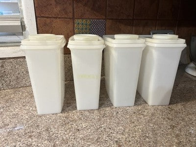 Tupperware Four Cereal Containers base 469-2 lid 470-2 flip cap 471-2