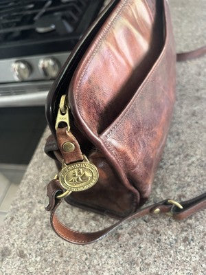 Brahmin Brown Leather Vintage Cross Body Handbag Purse Satchel