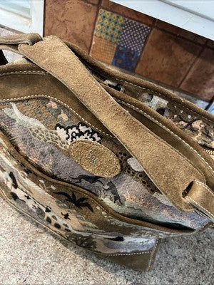 1970s The French Co Unicorn Countryside Vintage Suede and Tapestry Travel Bag