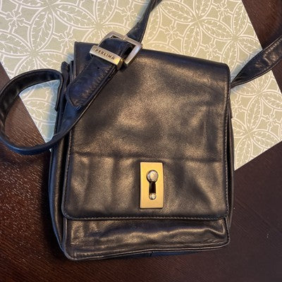 Vintage  Y2K Perlina New York Leather  Crossbody Bag Black