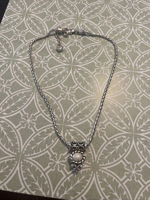 Brighton reversible Pendant necklace Gold tone muted white silver tone 18"