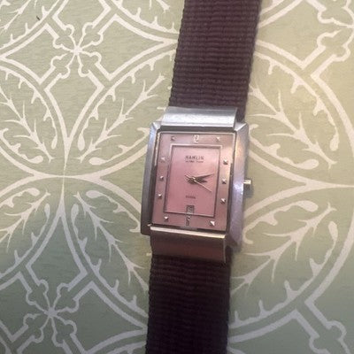 Hamlin Ultra Thin Steel  Silver Flat Band Women's Watch New Battery Mother Pearl