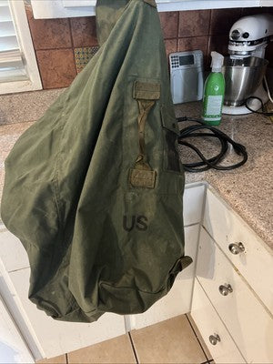 Vintage US Army Military Duffle Bag  Green Canvas Rucksack Holes Desert Storm