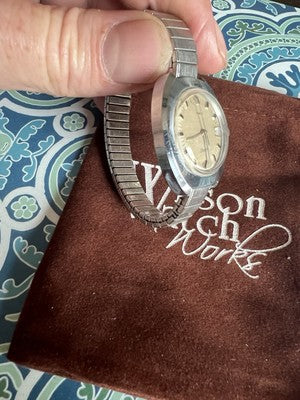 Vtg Timex Electric Watch Women 36mm Silver Tone Date Stretch Band Runs Great B6