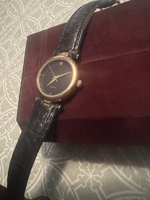 Vtg Pierre Cardin Ladies 25mm Watch Gold Tone Black Dial Swiss - RUNS GR8