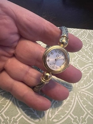 Cache Women Watch Stainless Steel Silver Gold WR Bangle on White Quartz New Batt