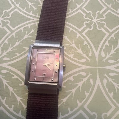Hamlin Ultra Thin Steel  Silver Flat Band Women's Watch New Battery Mother Pearl