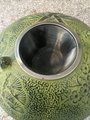 Japanese Cast Iron Tetsubin Tea Pot Kettle Green Bamboo Loose Leaf Infuser