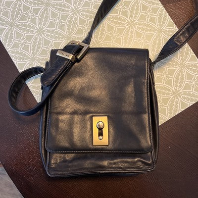 Vintage  Y2K Perlina New York Leather  Crossbody Bag Black