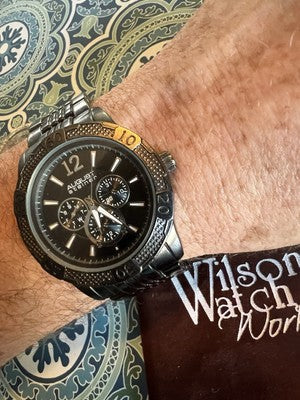 August Steiner Large Men’s Watch Full Links AS8088BK Excellent Condition B8