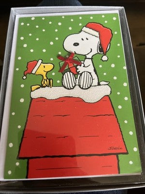 Hallmark Peanuts Snoopy Woodstock Glittered Christmas Cards 16 Cards & Envelopes