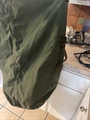 Vintage US Army Military Duffle Bag  Green Canvas Rucksack Holes Desert Storm