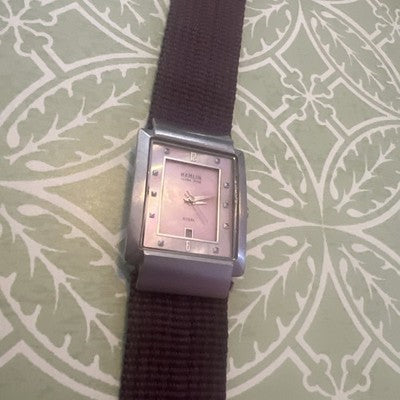 Hamlin Ultra Thin Steel  Silver Flat Band Women's Watch New Battery Mother Pearl