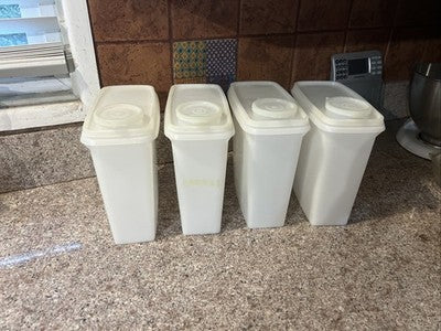 Tupperware Four Cereal Containers base 469-2 lid 470-2 flip cap 471-2