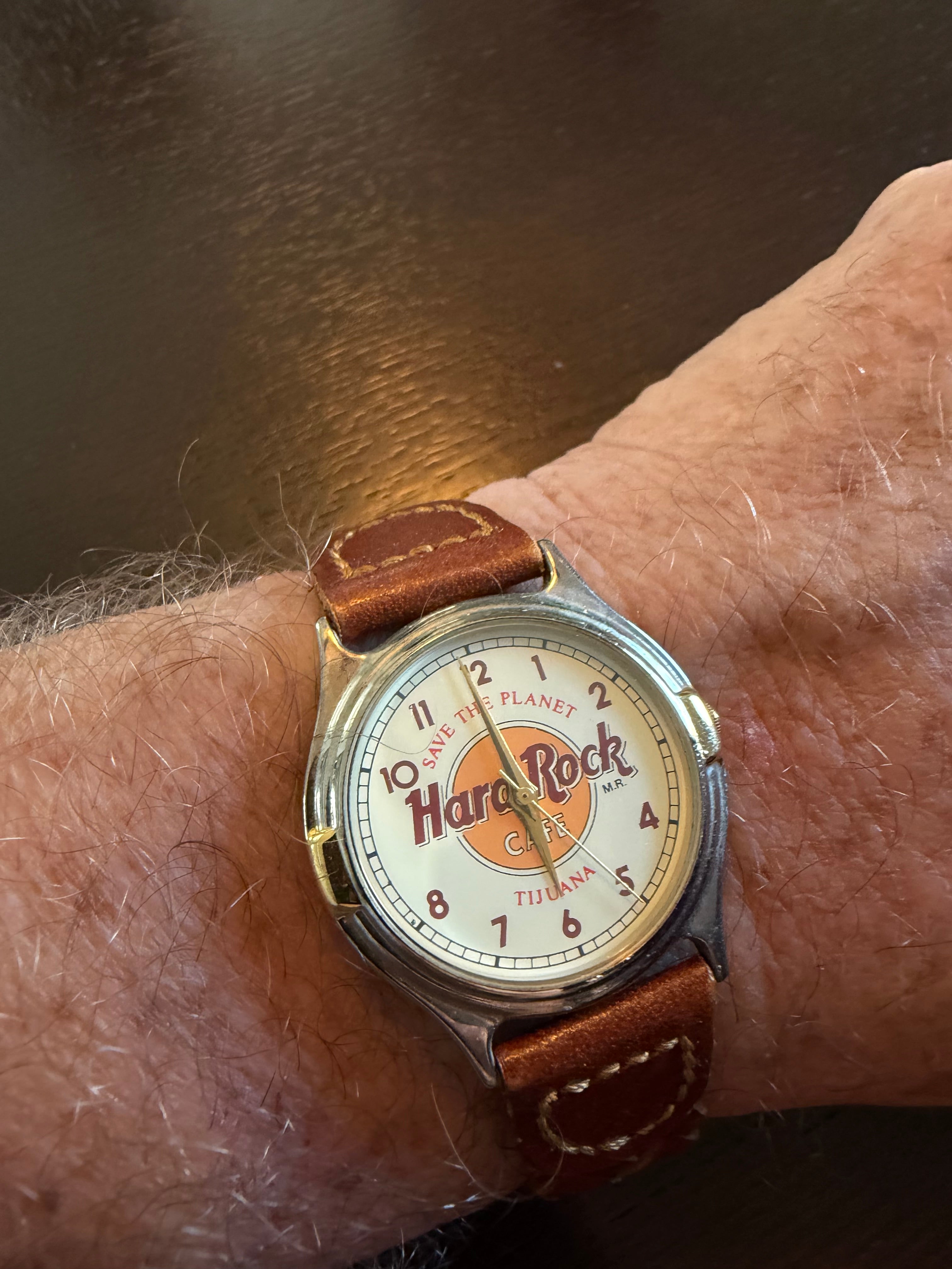 Hard Rock Cafe Tijuana Branzi Quartz Watch – Save the Planet Dial – Brown Leather Strap