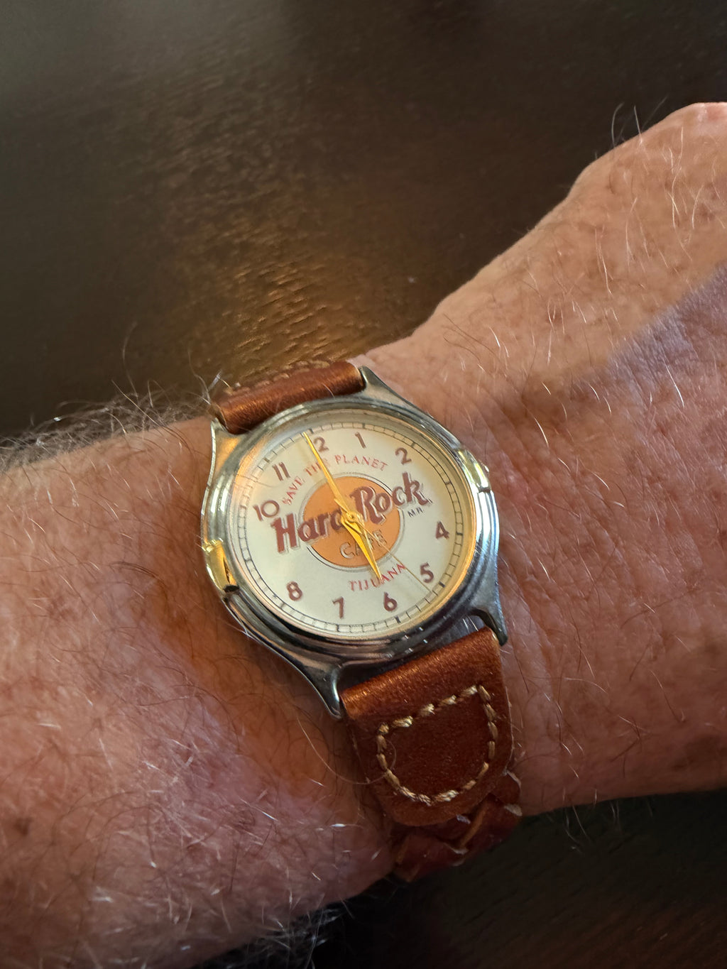 Hard Rock Cafe Tijuana Branzi Quartz Watch – Save the Planet Dial – Brown Leather Strap