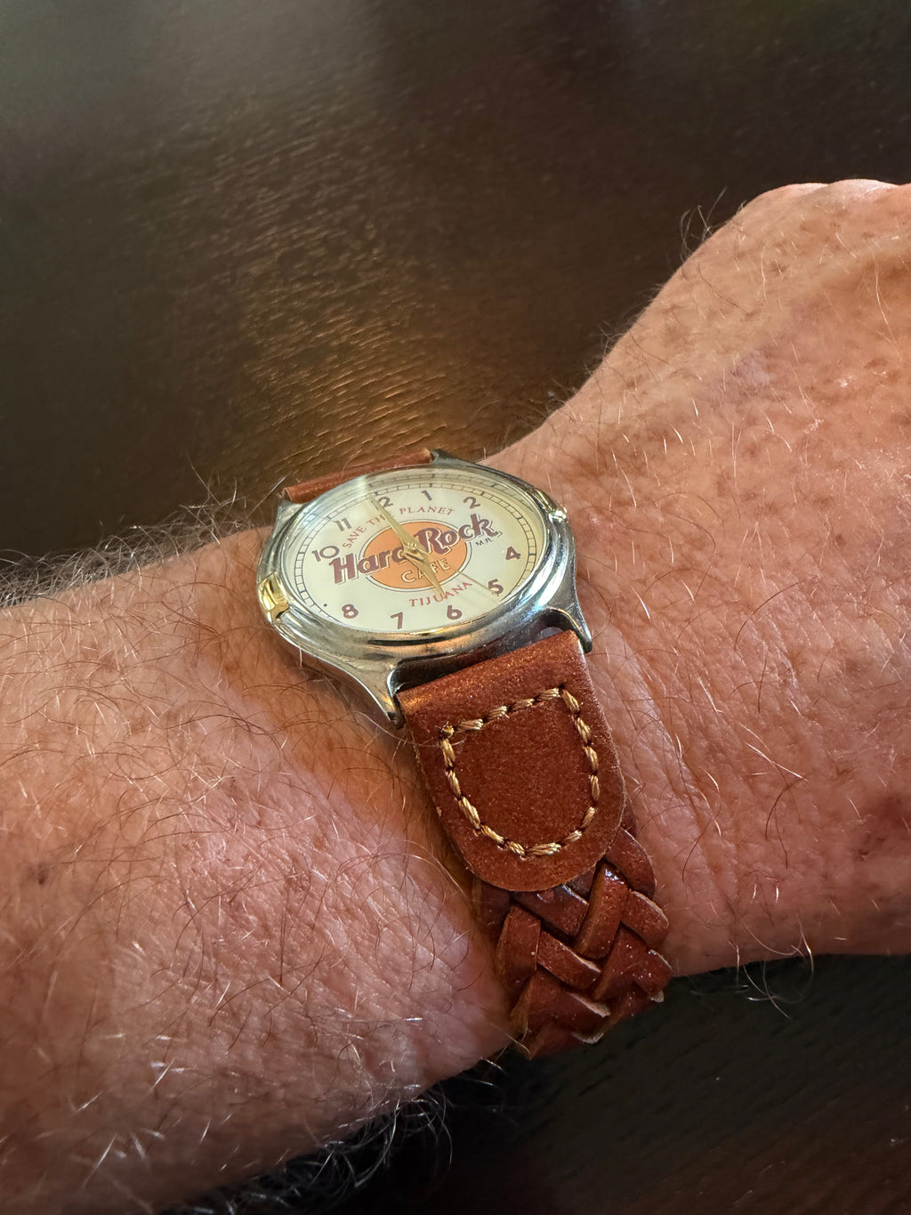 Hard Rock Cafe Tijuana Branzi Quartz Watch – Save the Planet Dial – Brown Leather Strap