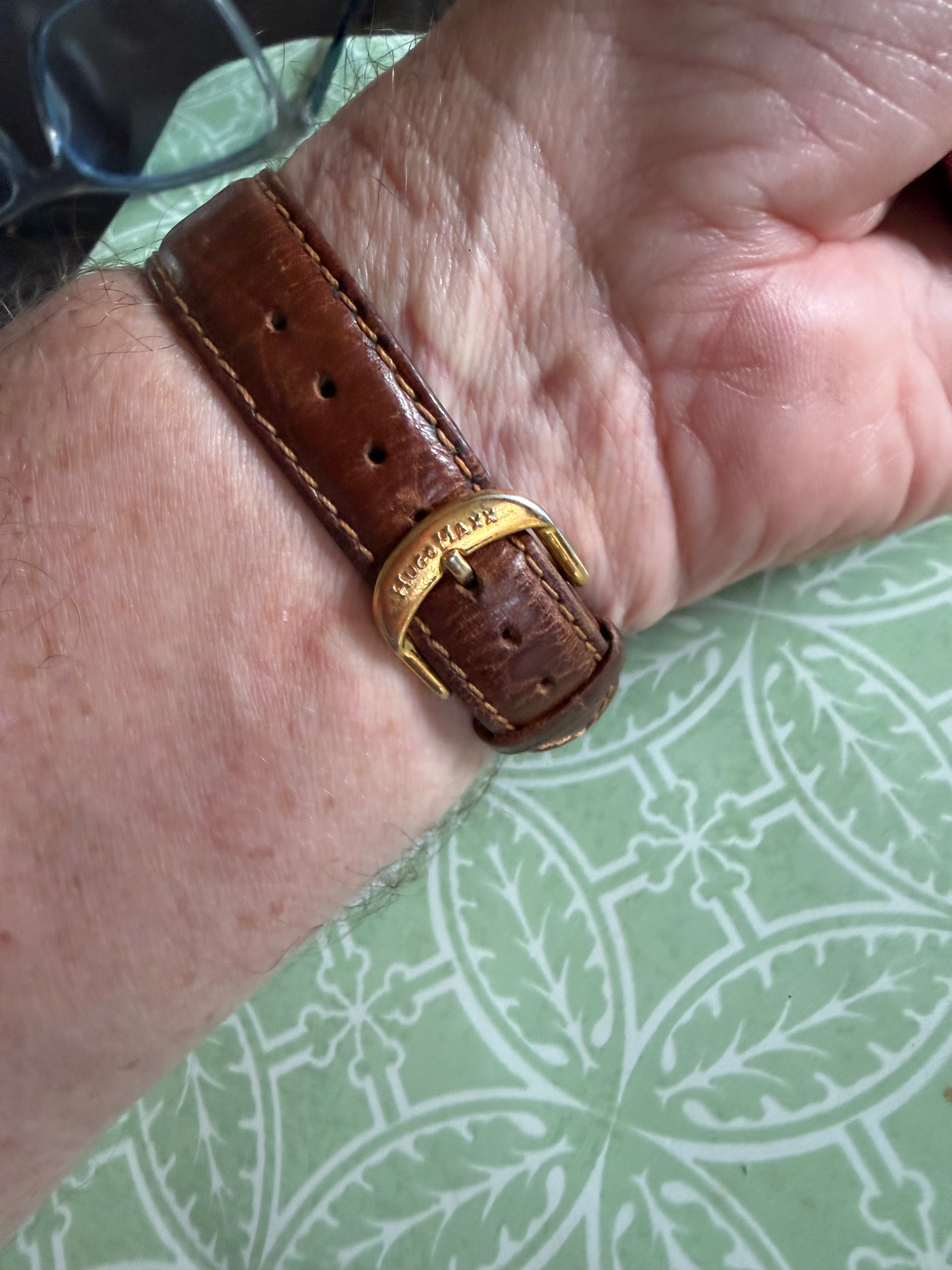 Vintage Image Watch Moonphase Triple Calendar Gold Tone Quartz Dress Watch