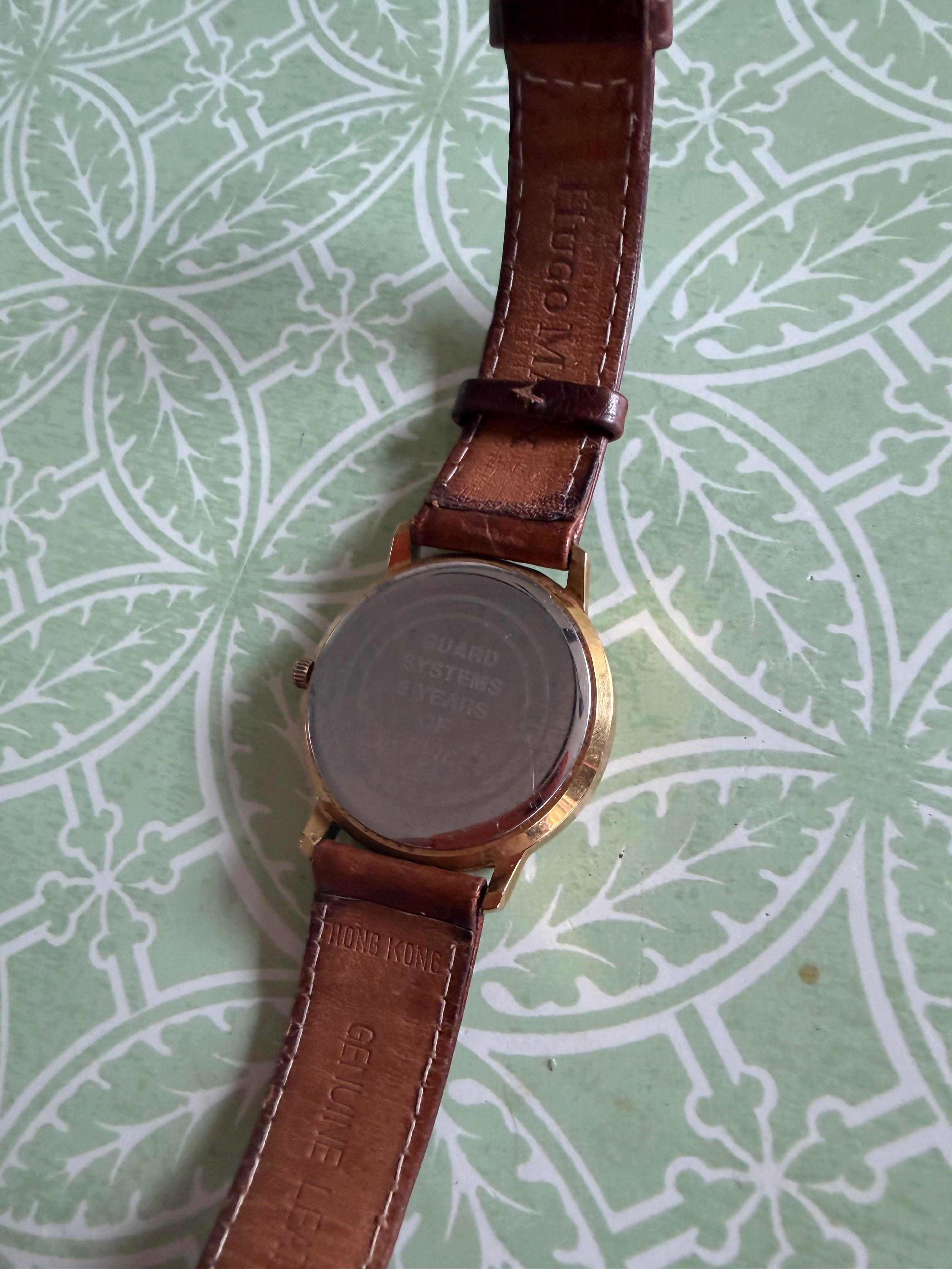 Vintage Image Watch Moonphase Triple Calendar Gold Tone Quartz Dress Watch