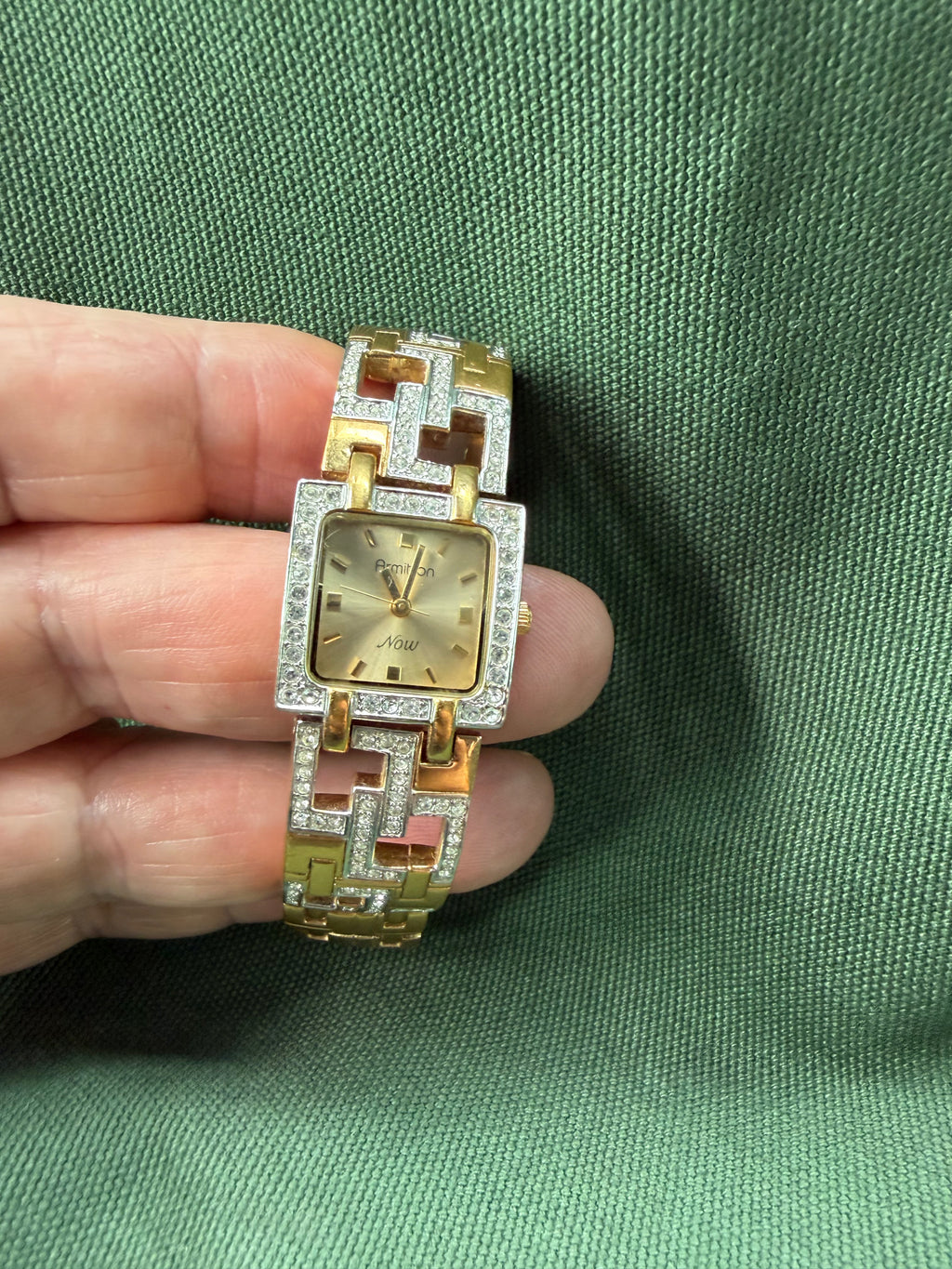 Vintage Ladies Armitron Gold Tone Crystal Accent Watch