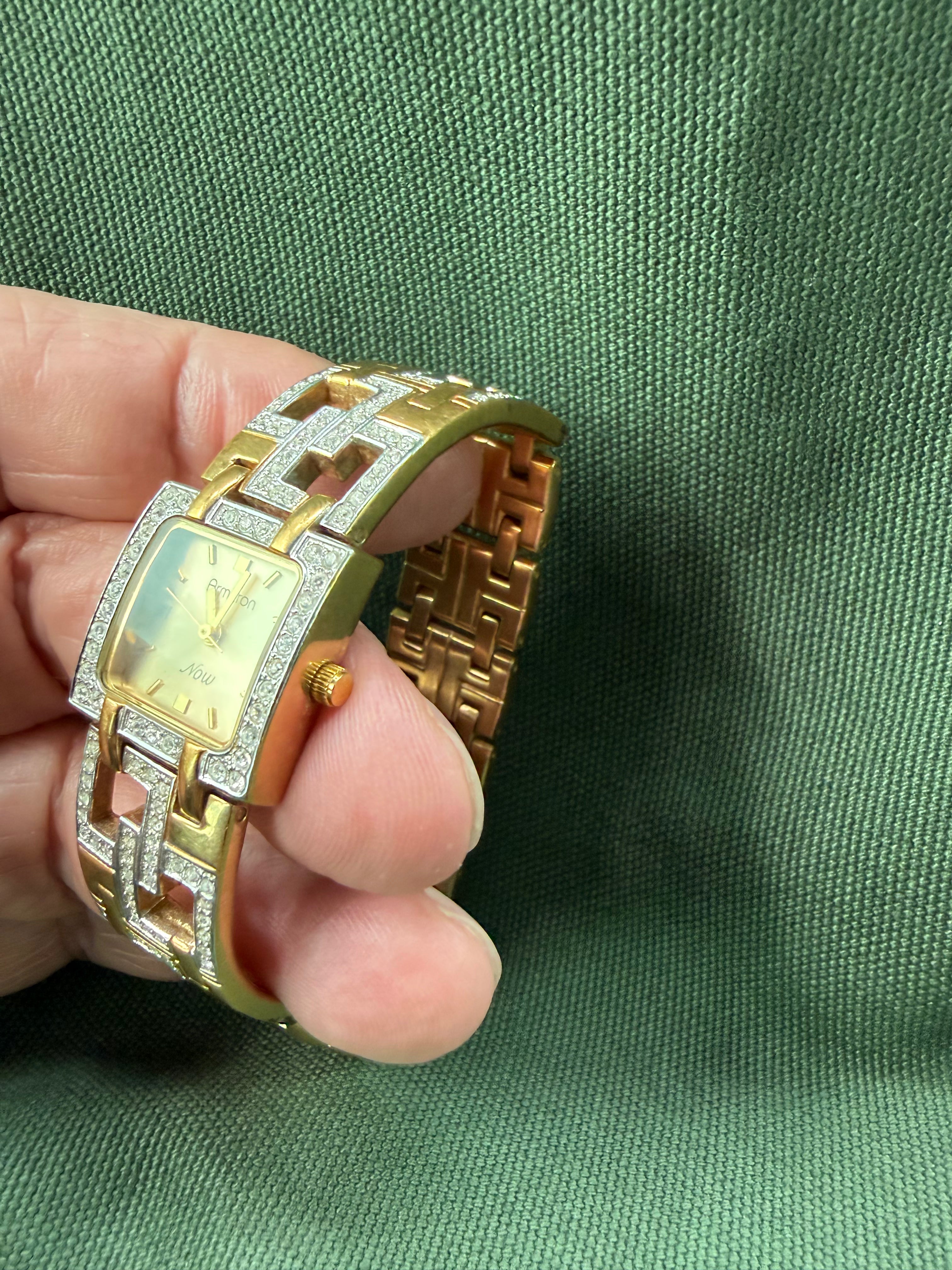 Vintage Ladies Armitron Gold Tone Crystal Accent Watch