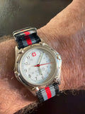 Vintage Wenger Swiss Military Swiss Made Field Watch red/gray/black nato