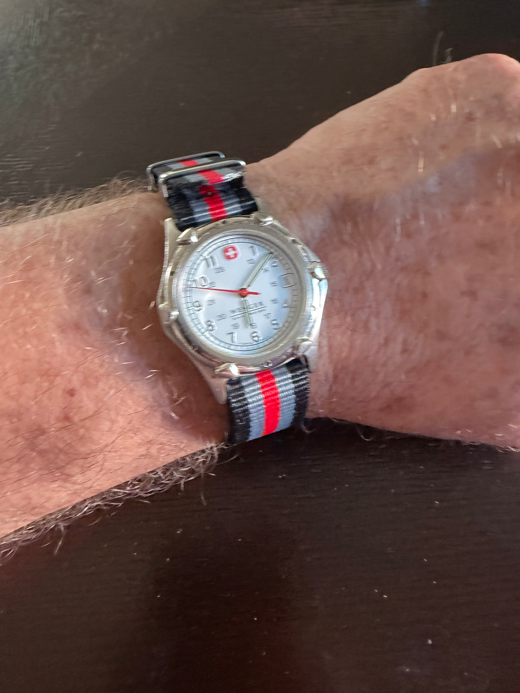 Vintage Wenger Swiss Military Swiss Made Field Watch red/gray/black nato