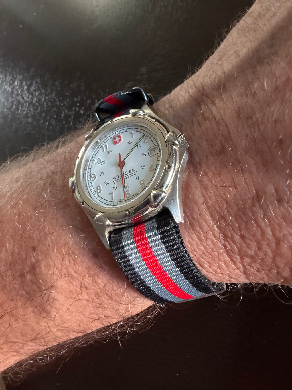 Vintage Wenger Swiss Military Swiss Made Field Watch red/gray/black nato