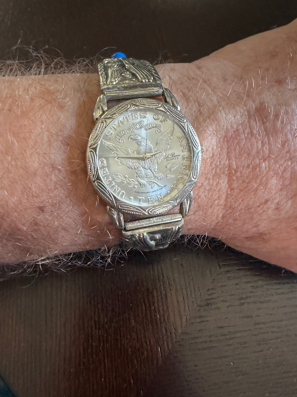 Le Baron Eagle Coin Dial Quartz Watch Southwest Cuff Bracelet