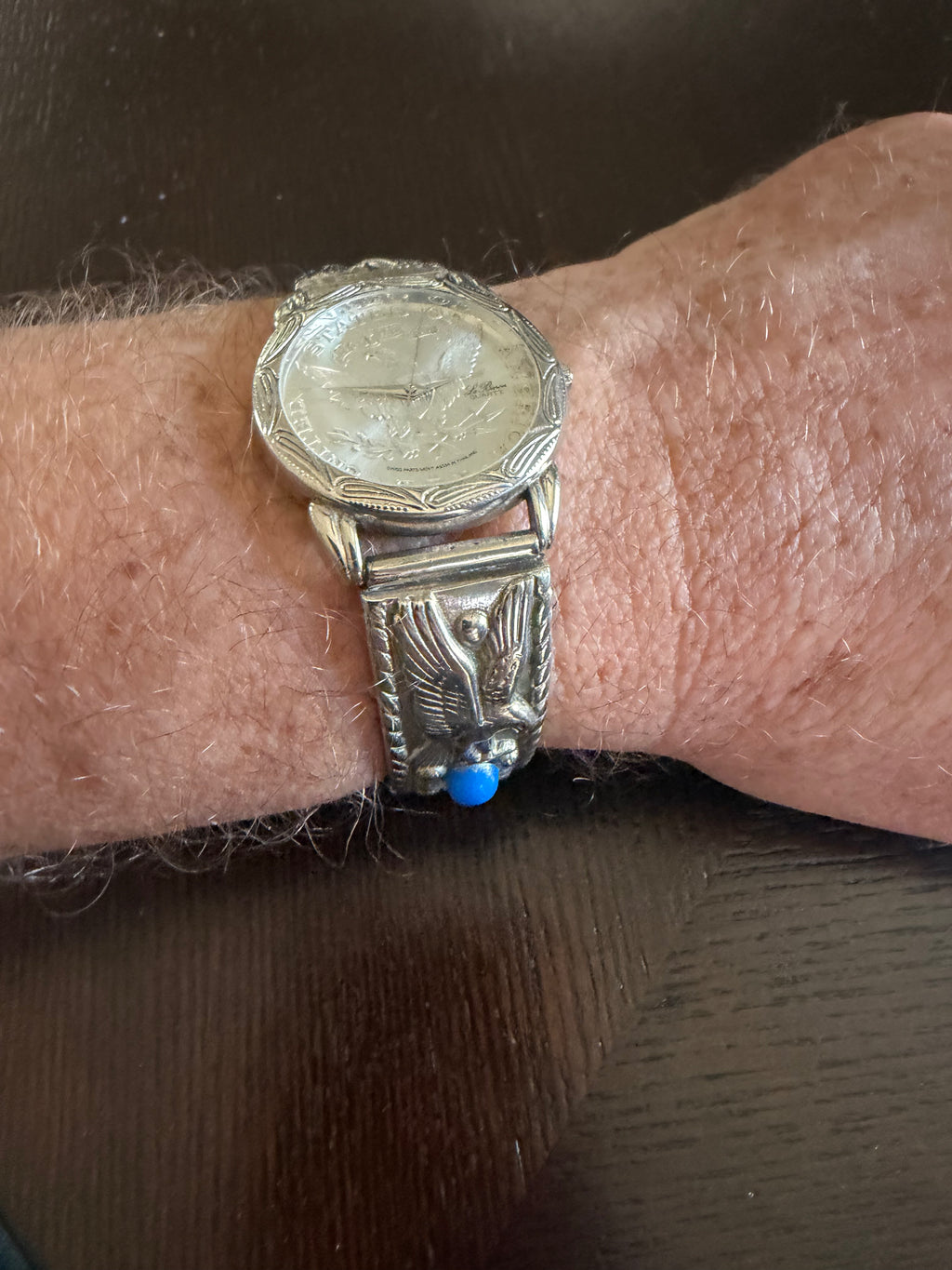 Le Baron Eagle Coin Dial Quartz Watch Southwest Cuff Bracelet
