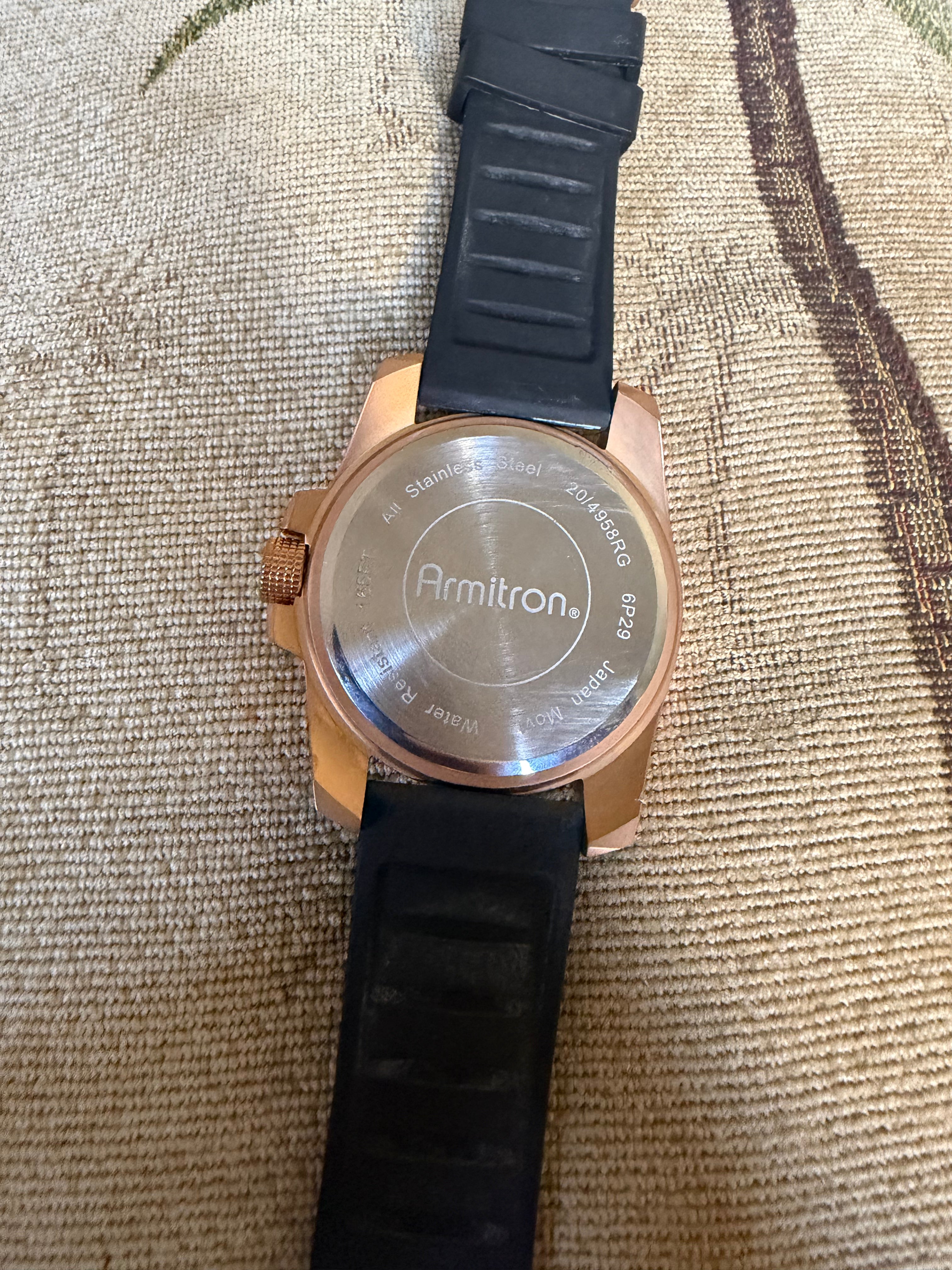 Armitron 20/4958BRG Men’s Multifunction Quartz Watch Rose Gold Tone Black Dial