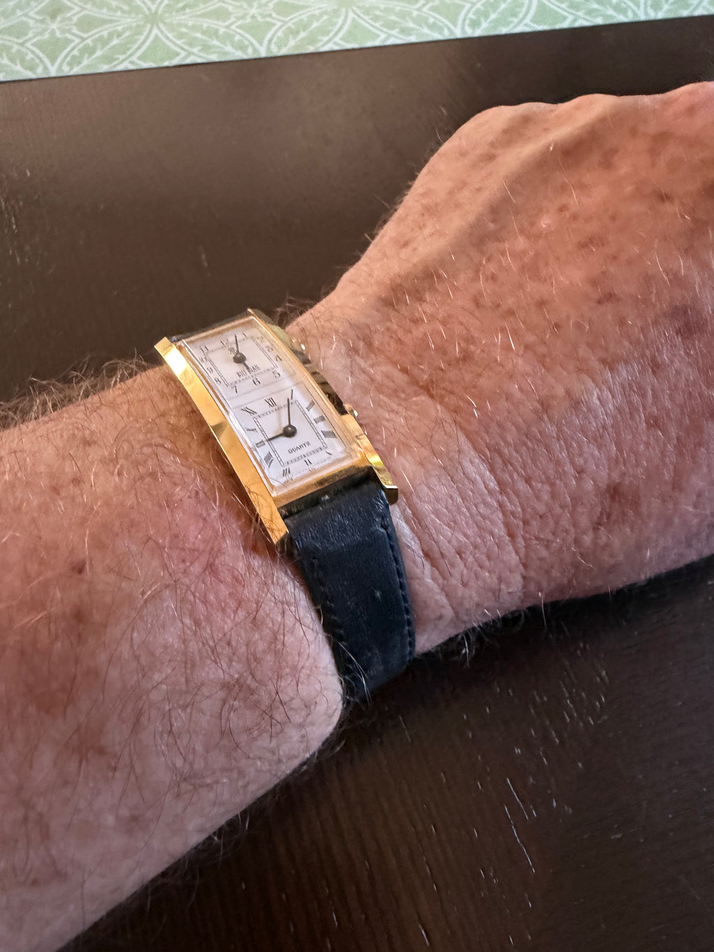 Vintage Bill Blass Dual Time Zone Quartz Tank Watch Gold Tone Rectangular Men’s Watch