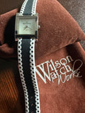 Skagen Denmark N228SSLB/W Ladies Square Watch Black White Leather Strap Quartz