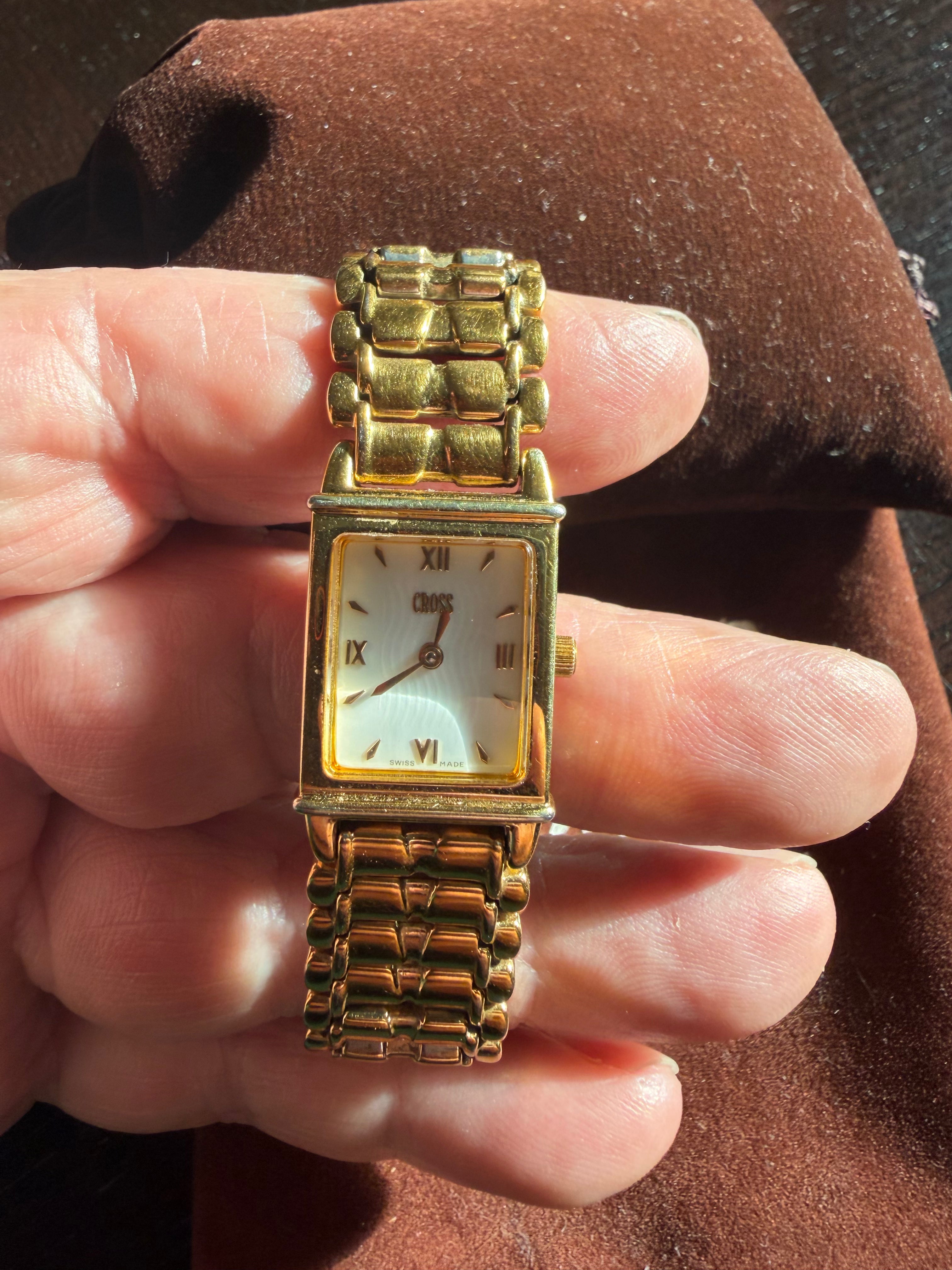 Cross Swiss LW16G Ladies Tank Watch Gold Tone Sapphire Crystal Swiss Made Quartz