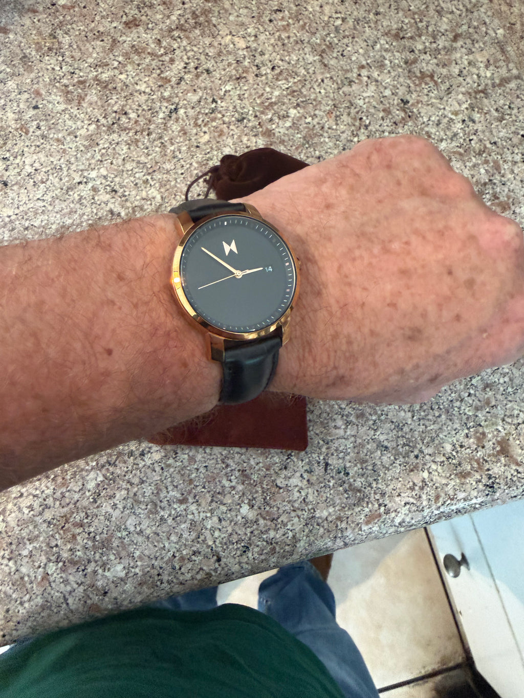 MVMT F1-316L Men’s Watch Rose Gold Tone Black Dial Date Quartz Leather Strap