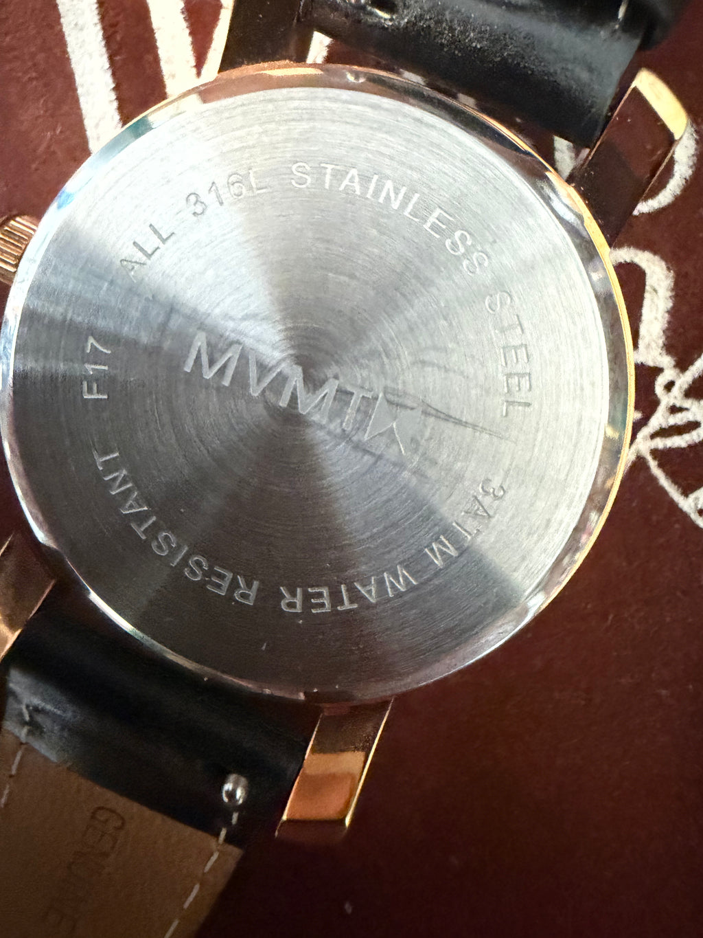 MVMT F1-316L Men’s Watch Rose Gold Tone Black Dial Date Quartz Leather Strap
