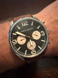 Vince Camuto VC/1102SV Men's Multifunction Watch Black Dial Brown Leather Watch 50M