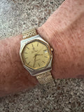 Vintage Le Gran Swiss Quartz Men’s Octagonal Dress Watch Champagne Dial Date Speidel Band