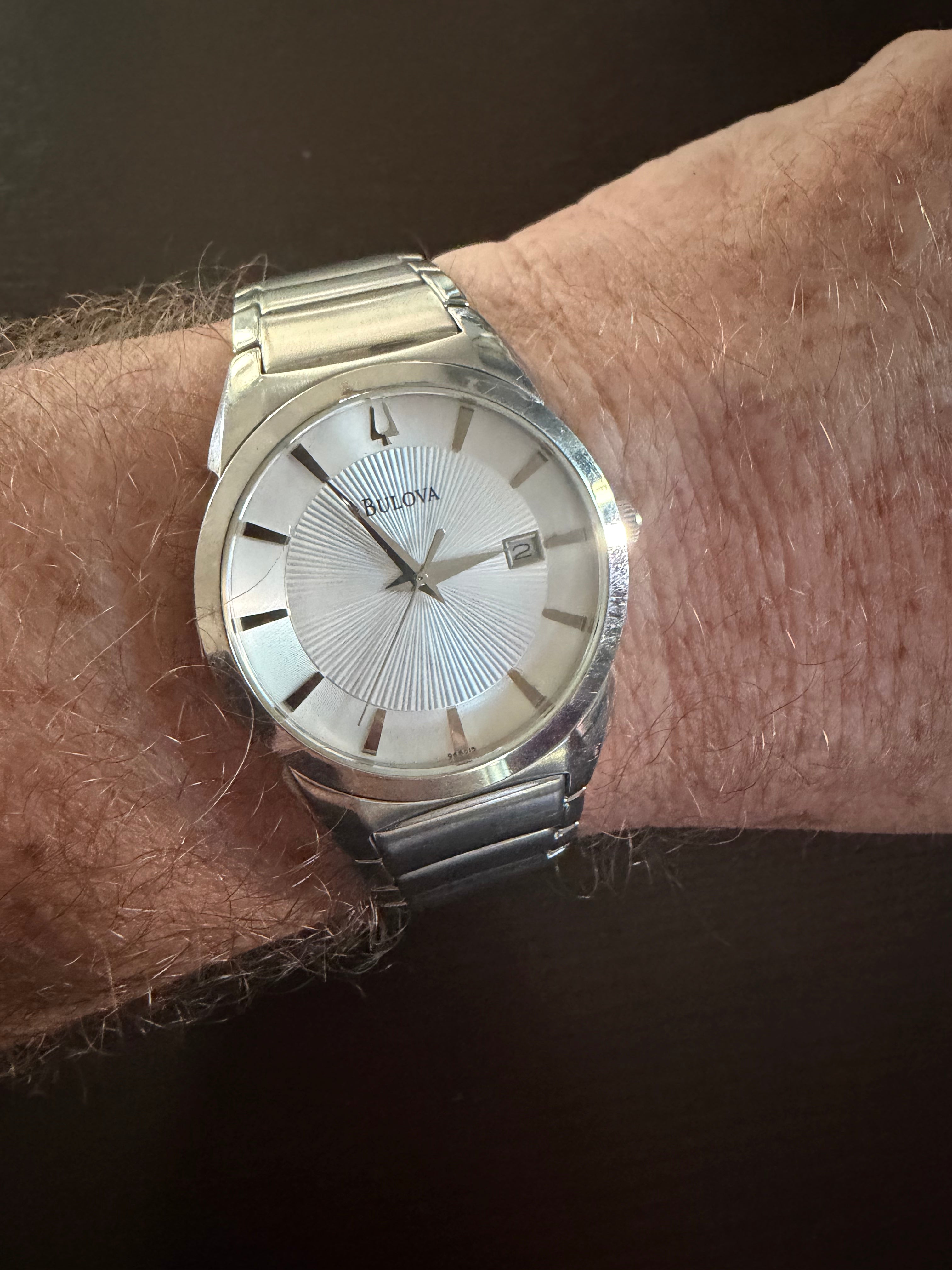 Bulova Men’s Quartz Dress Watch C860832 Silver Sunburst Dial Date Stainless Steel 38mm