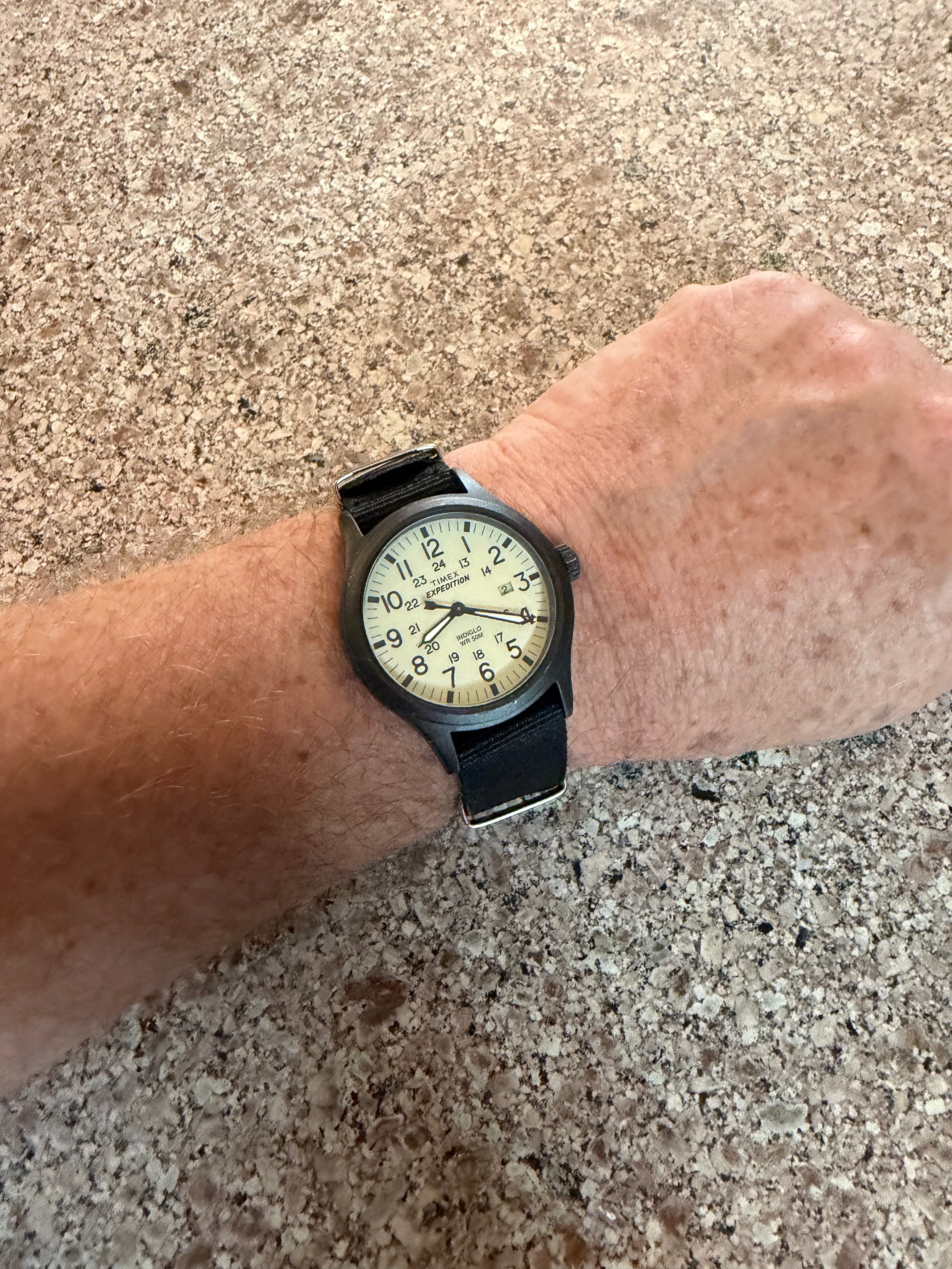 Vintage Timex Expedition Field Watch Quartz Gunmetal Metal Case Indiglo 50M