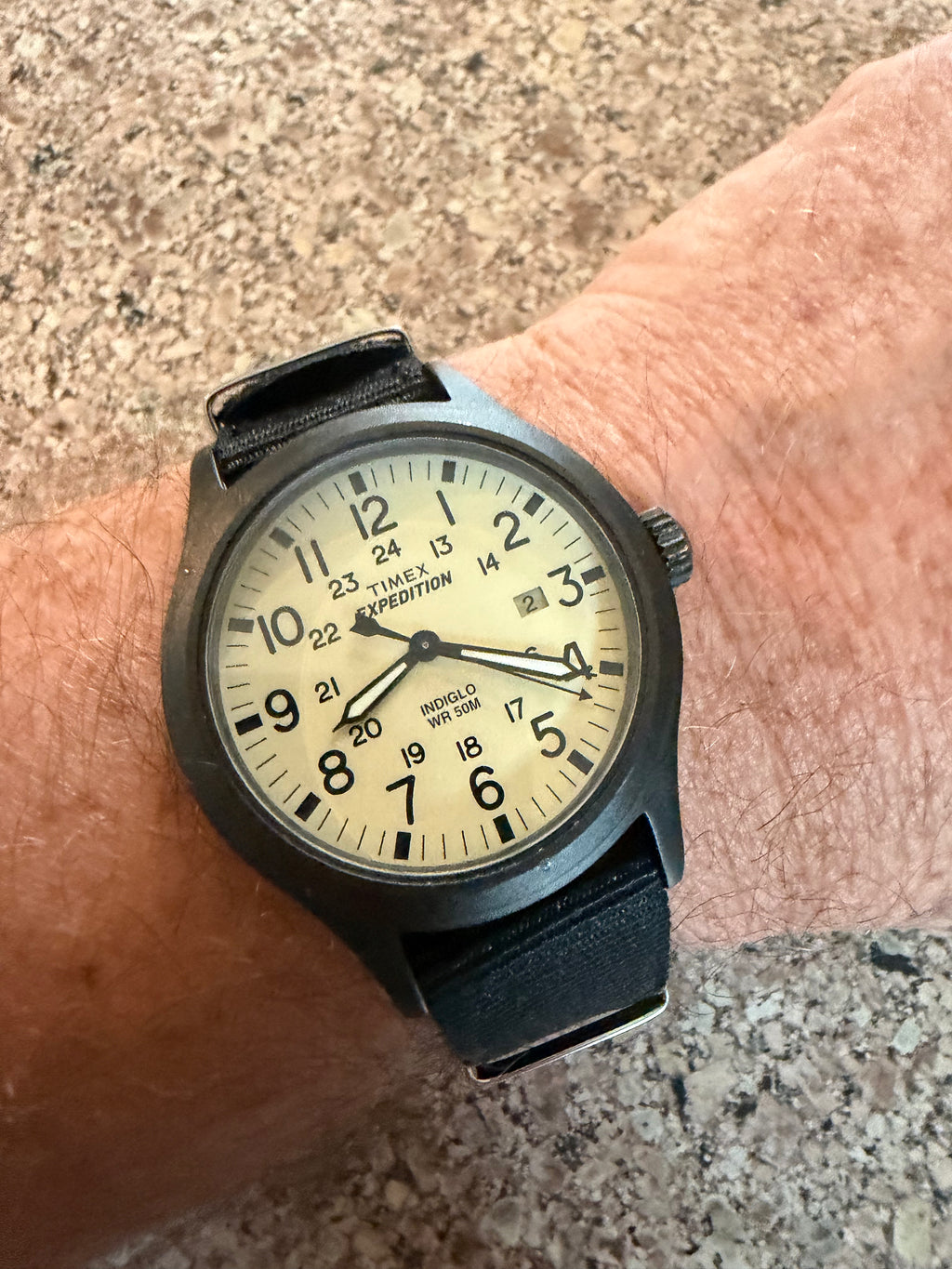 Vintage Timex Expedition Field Watch Quartz Gunmetal Metal Case Indiglo 50M
